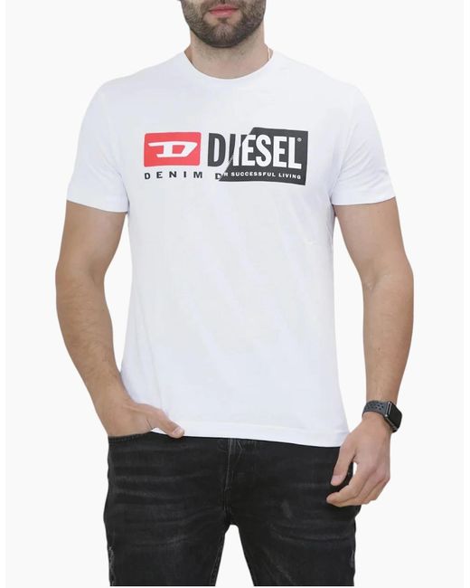 DIESEL White T-Diego-Cuty Logo T Shirts Crew Neck Short Sleeve Slim Summer Tee for men