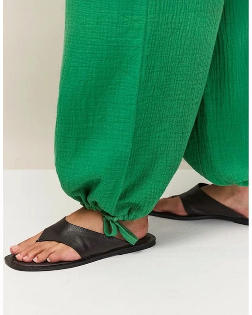 Ro&zo Green Petite Cheesecloth Drawstring Cuffed Trousers