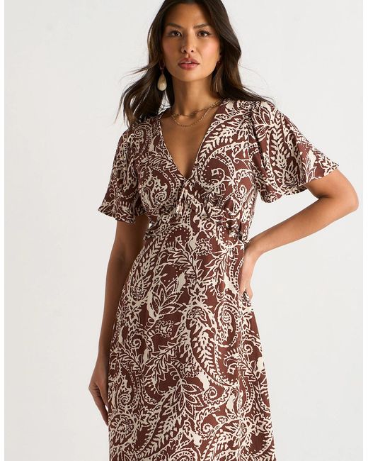 Gini London Brown Chocolate Paisley Print Ruffle Midi Dress