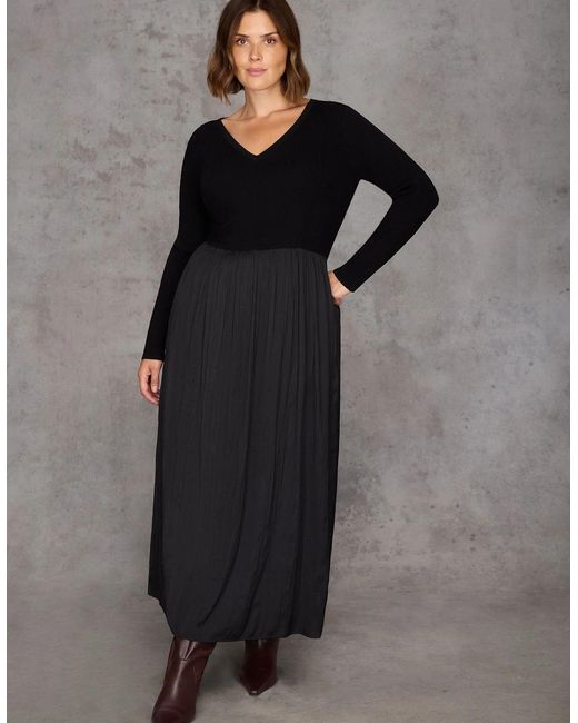 Live Unlimited London Black Knit Bodice Pleated Skirt Dress
