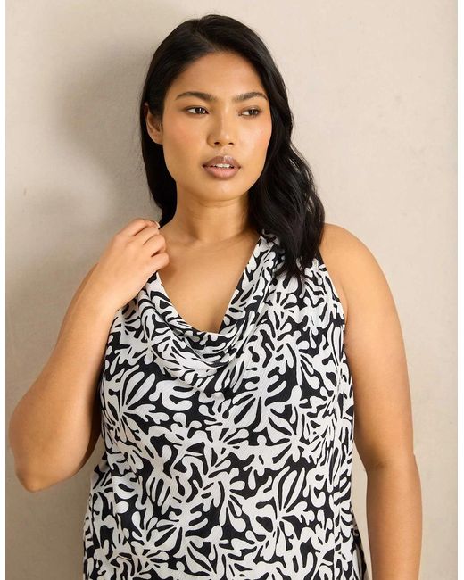 Live Unlimited London Black Print Cowl Neck Crinkle Top