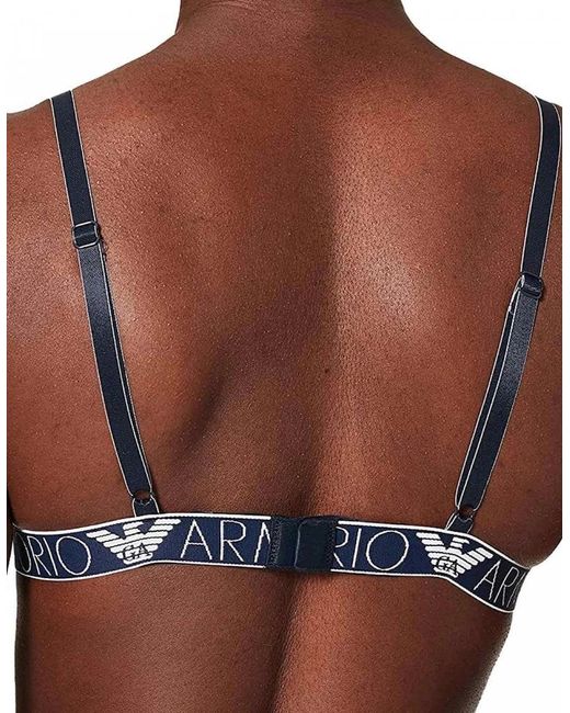 Emporio Armani Blue Logoband Lace Padded Triangle Bra, Marine