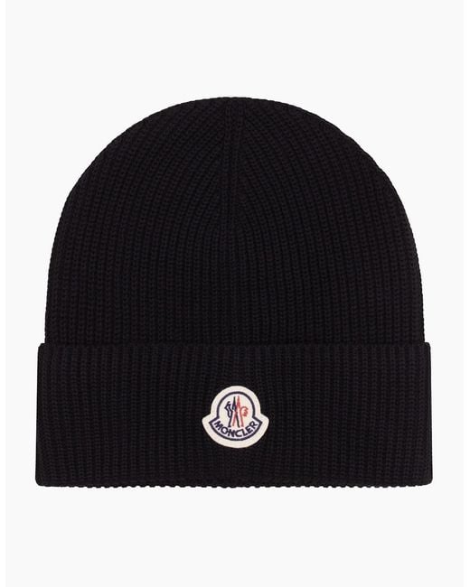 Moncler Black Logo Cotton Beanie 999 for men
