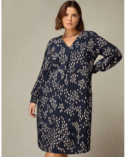 Live Unlimited London Blue Stone Dash Print Pleat Front Chuck On Dress