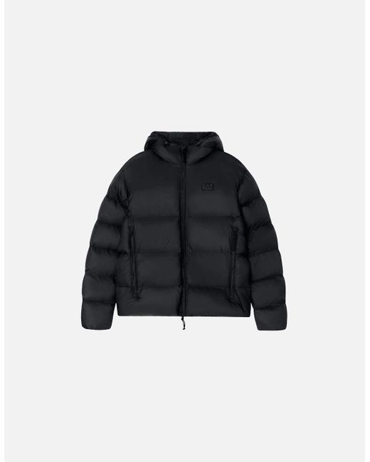 EA7 Black Rear Embroidered Logo Puffer Jacket for men