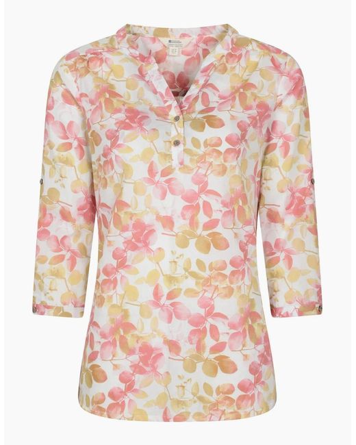 Mountain Warehouse Pink Ladies Petra Leaf Print 3/4 Sleeve Blouse