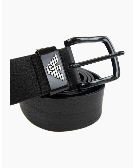 Emporio Armani Black Eagle Tonque Logo Belt for men