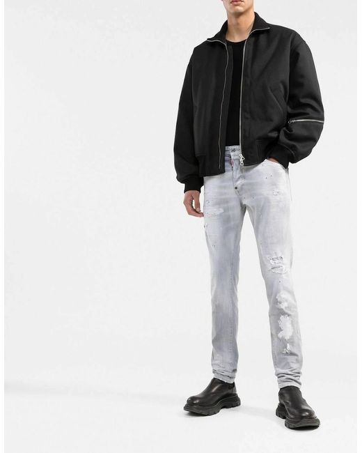 DSquared² Gray Cool Guy Paint Slim Jeans for men