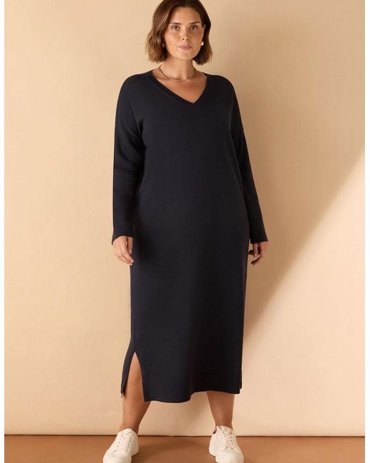 Live Unlimited London Blue V Neck Knit Jumper Dress