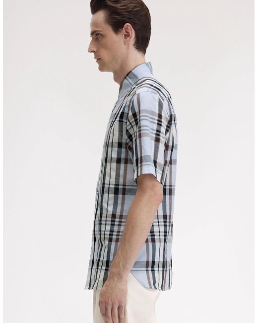 Fred Perry Blue Madras Check Short Sleeve Shirt for men