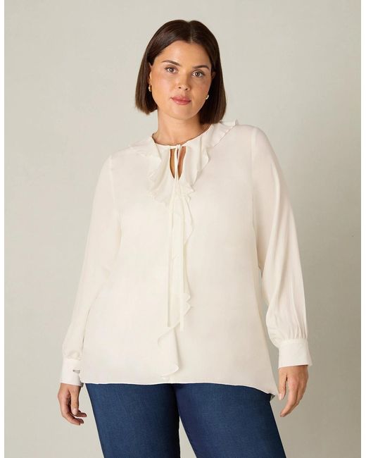Live Unlimited London Natural Ivory Ruffle Front Blouse