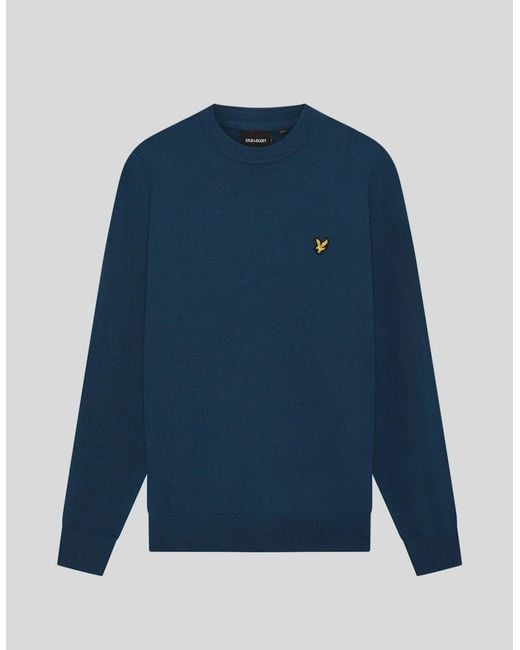 Lyle & Scott Blue Cotton Merino Crew Neck Jumper for men