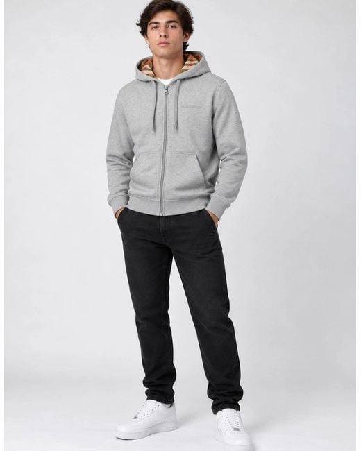 Burberry Gray Hove Check Hoodie for men