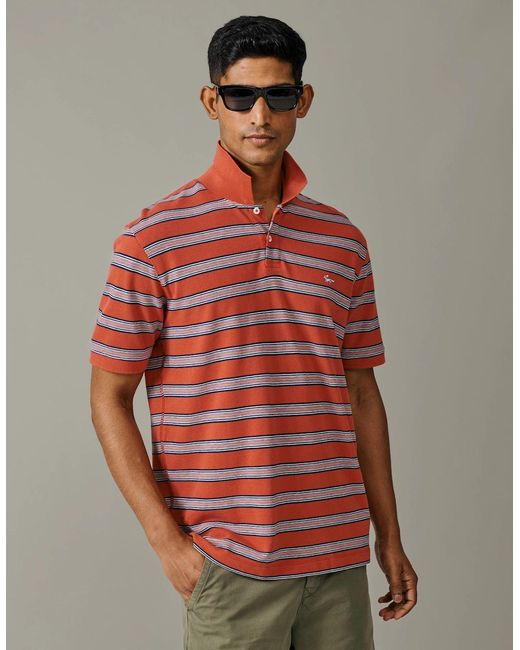aubi Red Blair Yarn Dyed Pique Polo for men