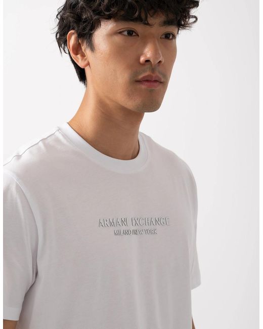 ARMANI EXCHANGE White T-Shirt With Tonal Milano/New York Logo for men