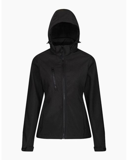 Regatta Black Ladies Venturer Hooded Soft Shell Jacket