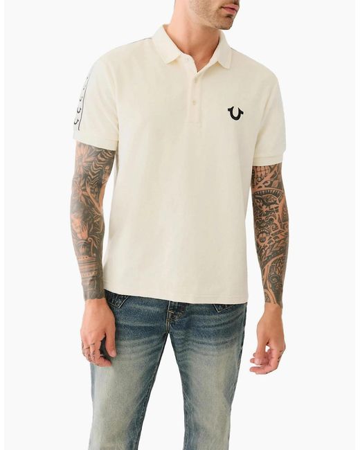 True Religion Blue Polo Shirt Relaxed Fit Ss Damask Velour Pique Polo Shirts for men