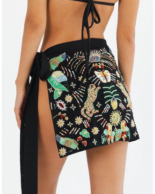Oceanus Green Aurelia Embroidered Luxury Mini Skirt
