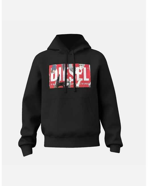 DIESEL Black Hooded Neck Long Sleeve Box Print Sweatshirt for men