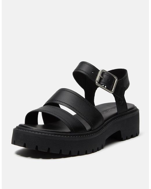 Timberland Black Stone Street Backstrap Full Grain Leather Sandals