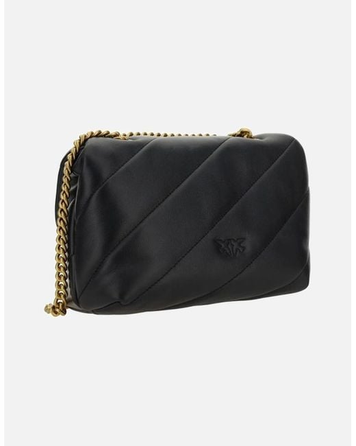 Pinko Black Calfskin Love Mini Puff Quilted Shoulder Bag