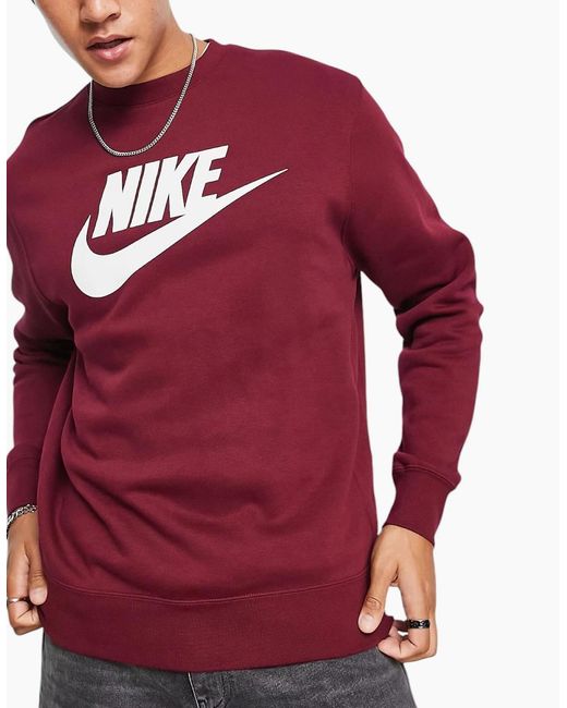 Nike Red Dq4912 Sweatshirt Sportswear Club Fleece Crew Neck Pullover Jumper New for men