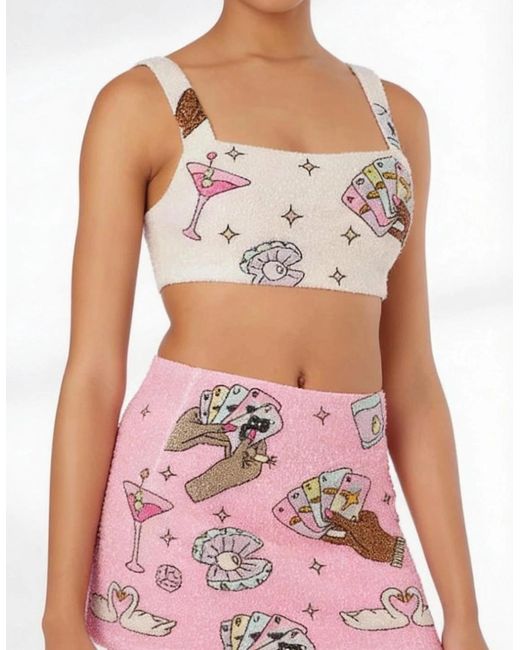 Oceanus Pink Vegas Beaded Party Beach Co-Ord Mini Skirt