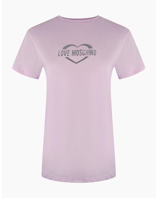Love Moschino Pink Shiny Heart Logo T-Shirt