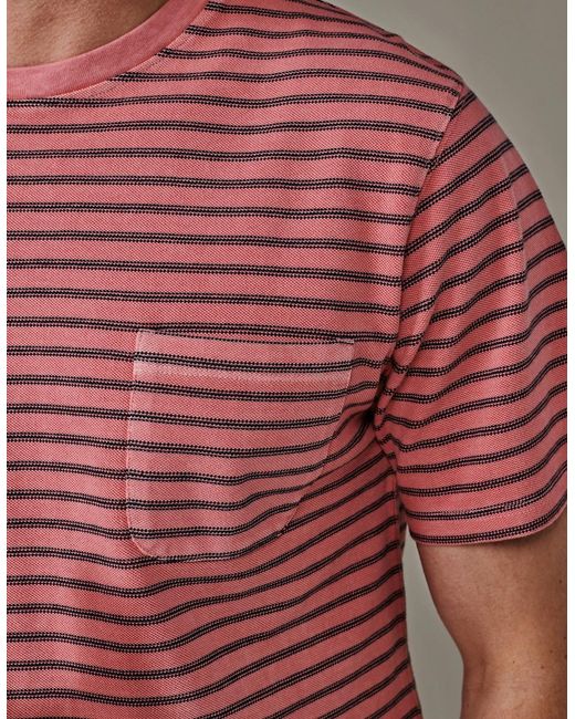 aubi Red Humby Pique Striped T-Shirt for men