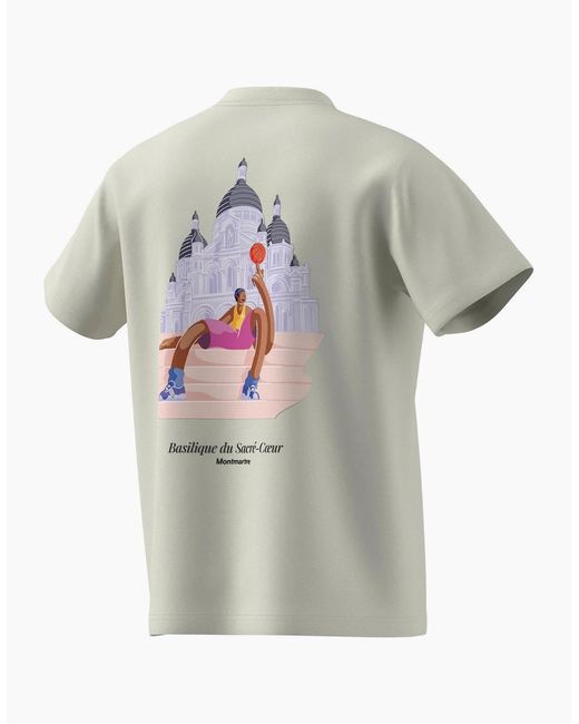 Adidas Gray Paris Text Graphic Crew Neck Short Sleeve T-Shirt for men