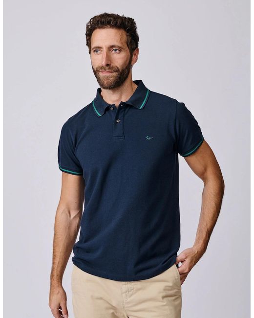 aubi Blue Eden Tipped Pique Polo for men