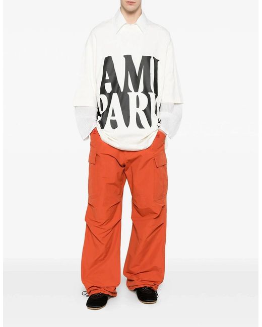 AMI White Oversized Print T-Shirt for men