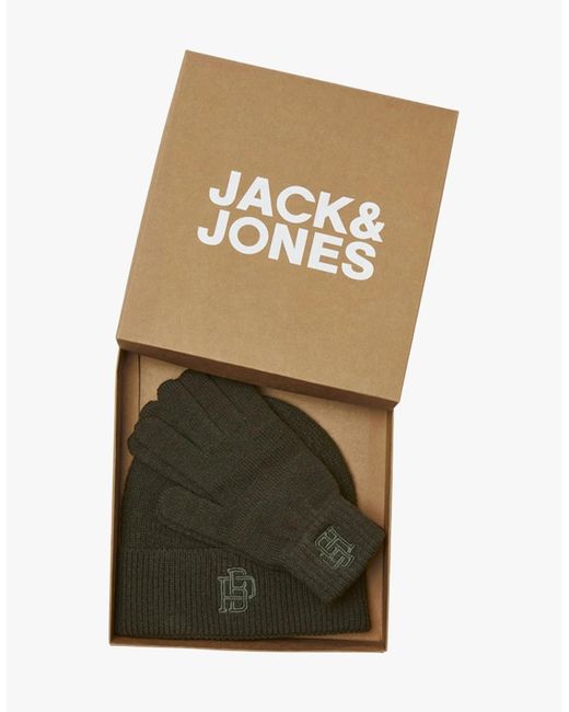 Jack & Jones Green Train Hat & Gloves Set Peat for men