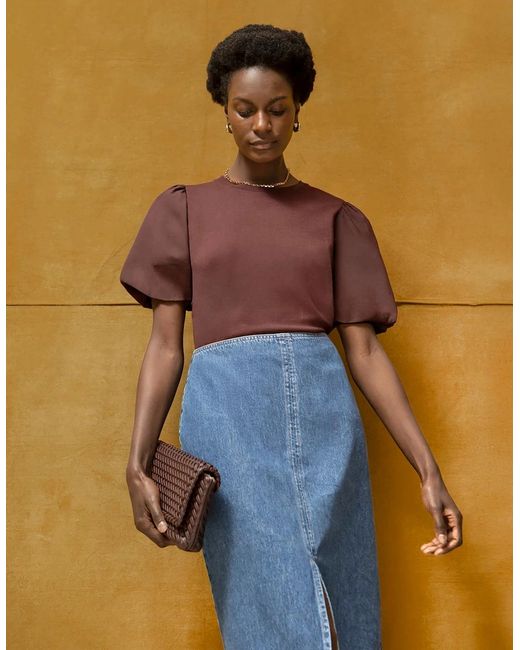 Ro&zo Brown Chocolate Pure Cotton Puff Sleeve T-Shirt
