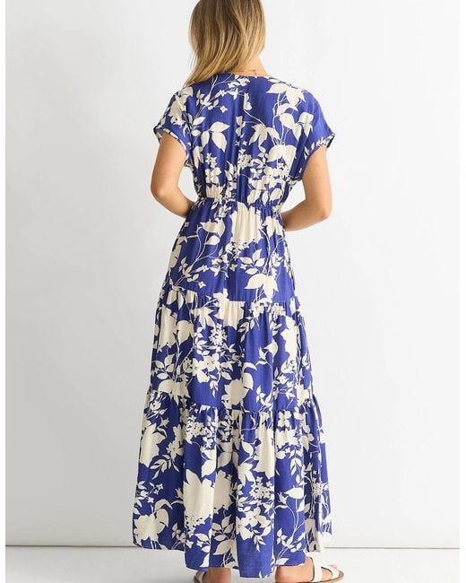 Gini London Blue Floral Elastic Waist Maxi Dress