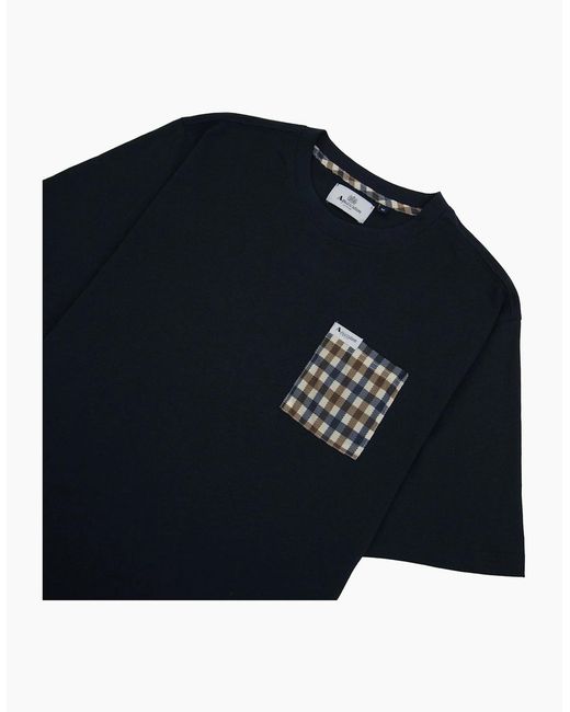 Aquascutum Blue Active Club Check Pocket T Shirt for men
