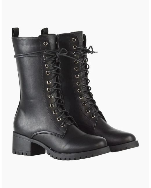 XY London Black Ladies Jennifer Ankle Mid Block Heel Biker Boots