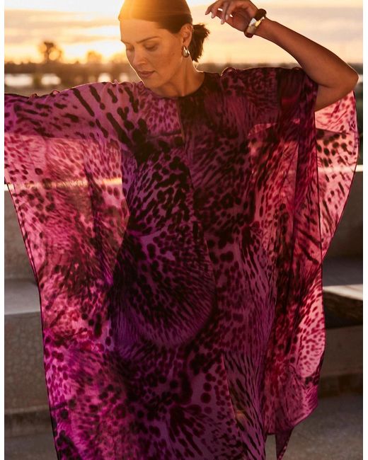 Live Unlimited London Red Animal Print Kaftan Dress