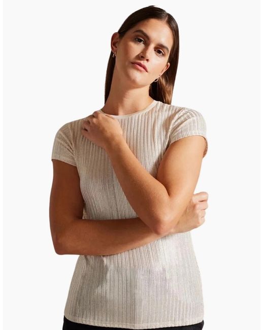 Ted Baker Natural Katrino Metallic Short Sleeve Crew Neck T-Shirt