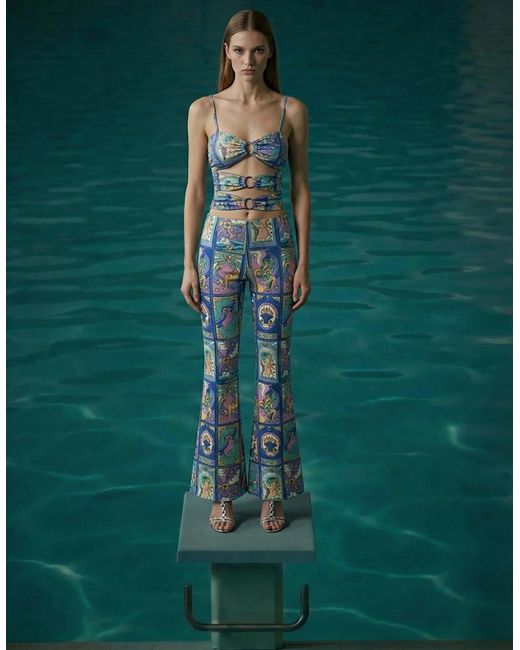Oceanus Blue Eden Cut-Out Flared Jumpsuit