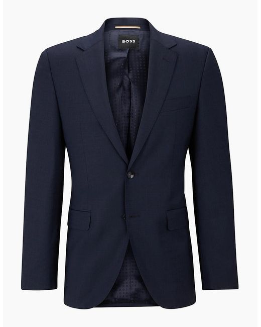 Boss Blue Jeckson Solid Patterned Notch Collared Suit Jacket for men