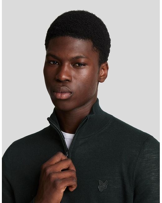 Lyle & Scott Green Merino Wool 1/4 Zip Jumper for men