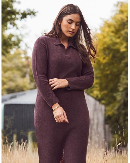 Live Unlimited London Purple Chocolate Polo Neck Knit Dress