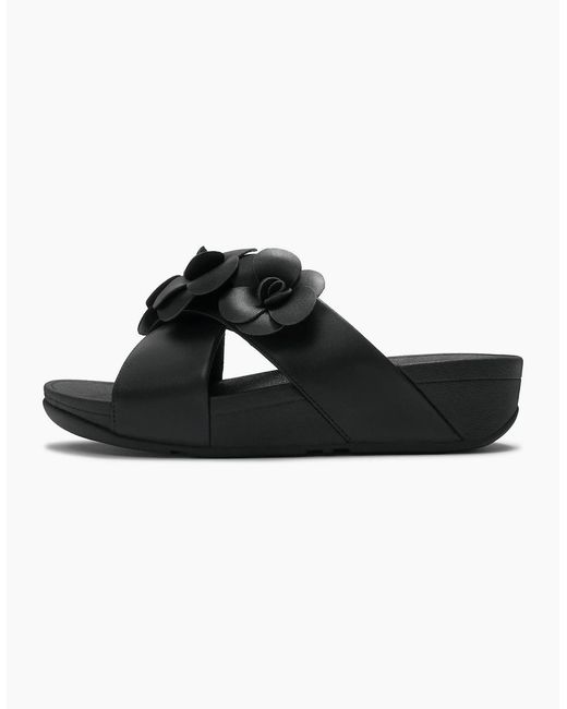 Fitflop Black Lulu Flower Cross Slides