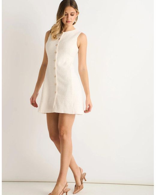 Gini London Natural Cream Textured Boucle Button-Front Mini Dress