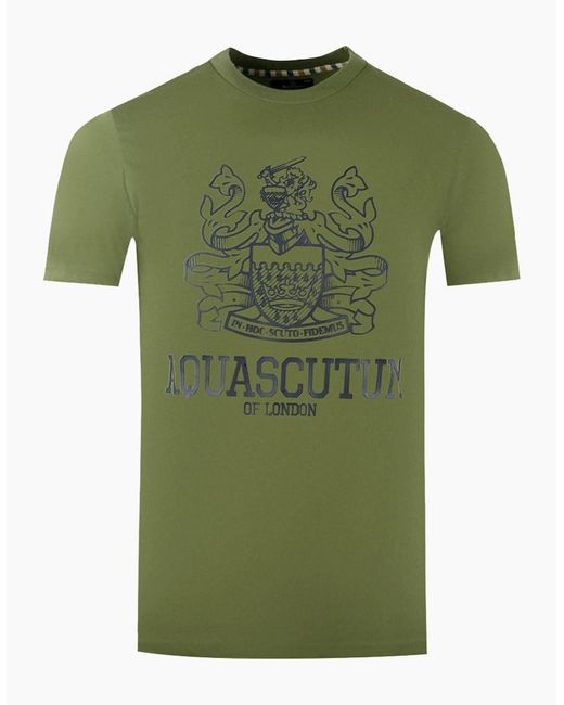 Aquascutum Green Large Bold London Aldis Brand Logo Army T-Shirt for men