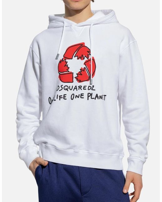 DSquared² White One Life One Planet Hoodie for men