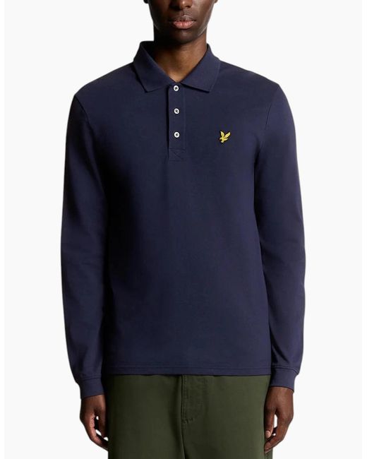 Lyle & Scott Blue Polo Shirt Lp400Vog Long Sleeve Summer Casual Cotton Tee for men