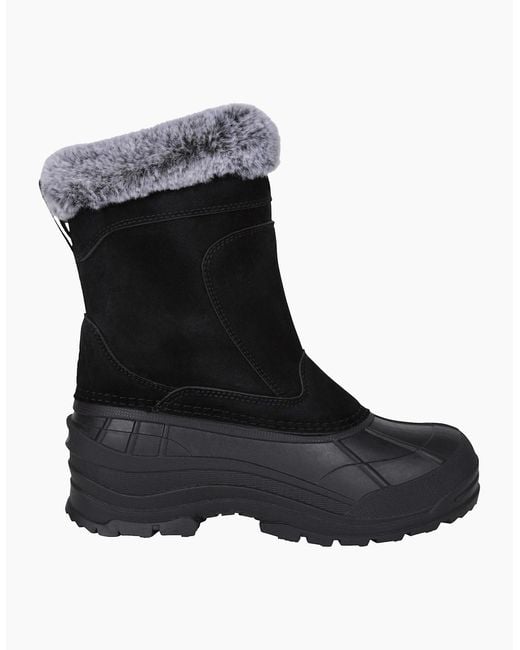 Mountain Warehouse Black Ladies Snowdrift Suede Faux Fur Lined Snow Boots