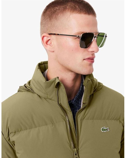Lacoste Green Solid Patterned Side Pocket Puffer Coat for men